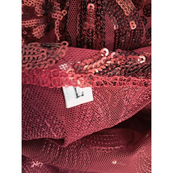 Women Sequin Mesh Front Open Full Long Maxi Duster Burgundy Red Large - Picture 8 of 10